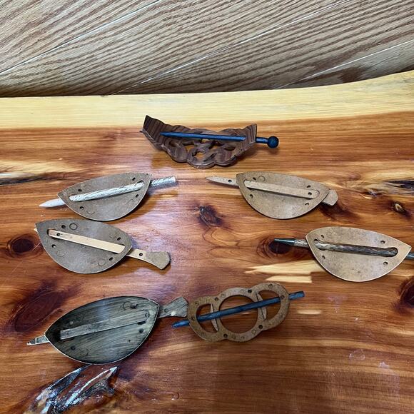 Vintage Carved Wooden Stick Bun Holder Cage Chignon MCM Long Hair Barrette - Picture 4 of 10